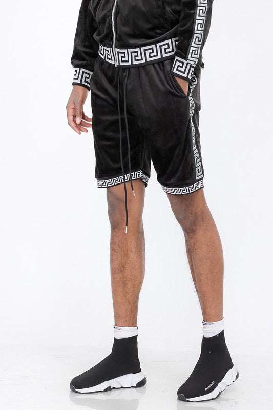 Status Print Velour Velvet Suede Shorts with Elastic Waist and Drawstring